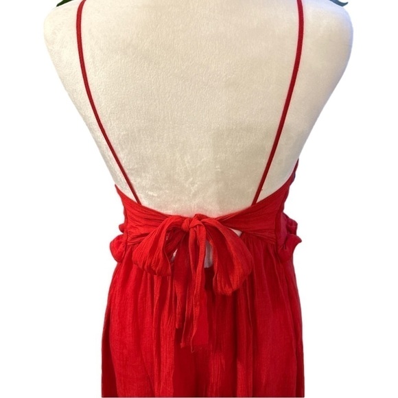 Zara Red Maxi Dress Spaghetti Straps Ruffle Detail Bow Tie Open Back Small - Picture 4 of 13